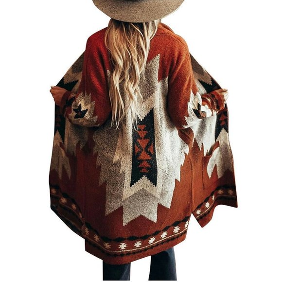 Sweaters - Plus Aztec Tribal Southwestern Cardigan Sweater
